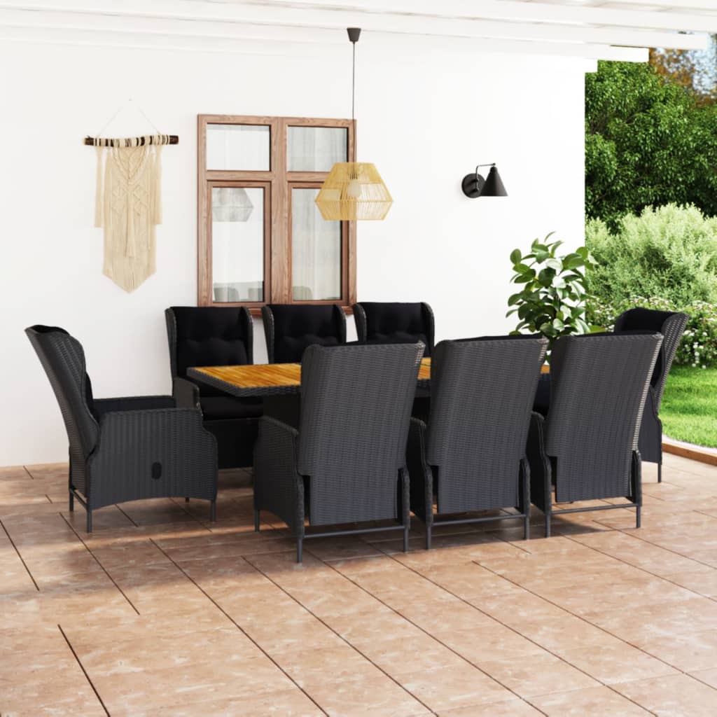 Set da Pranzo Giardino 9 pz con Cuscini Polyrattan Grigio Scuro