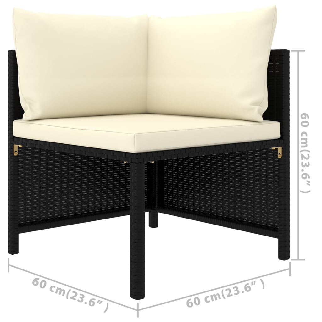 Set Divani da Giardino 3 pz con Cuscini in Polyrattan Nero