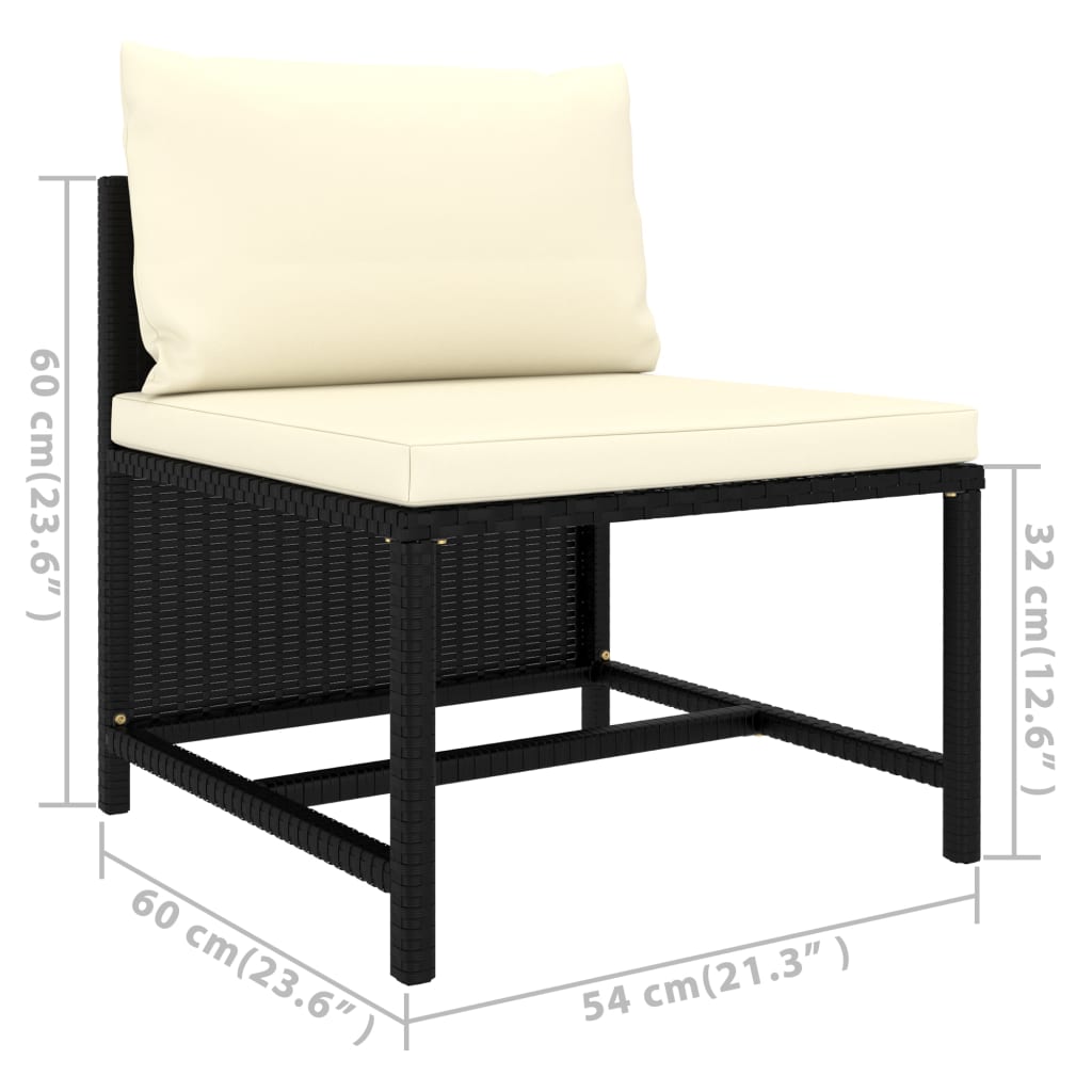 Set Divani da Giardino 3 pz con Cuscini in Polyrattan Nero