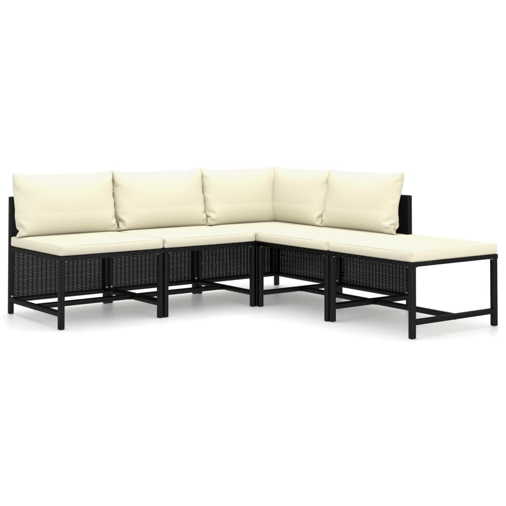 Set Divani da Giardino 5 pz con Cuscini in Polyrattan Nero