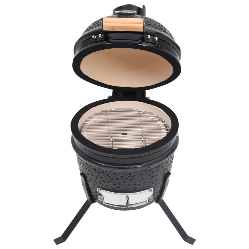 Barbecue Affumicatore 2 in 1 Kamado in Ceramica 56 cm Nero