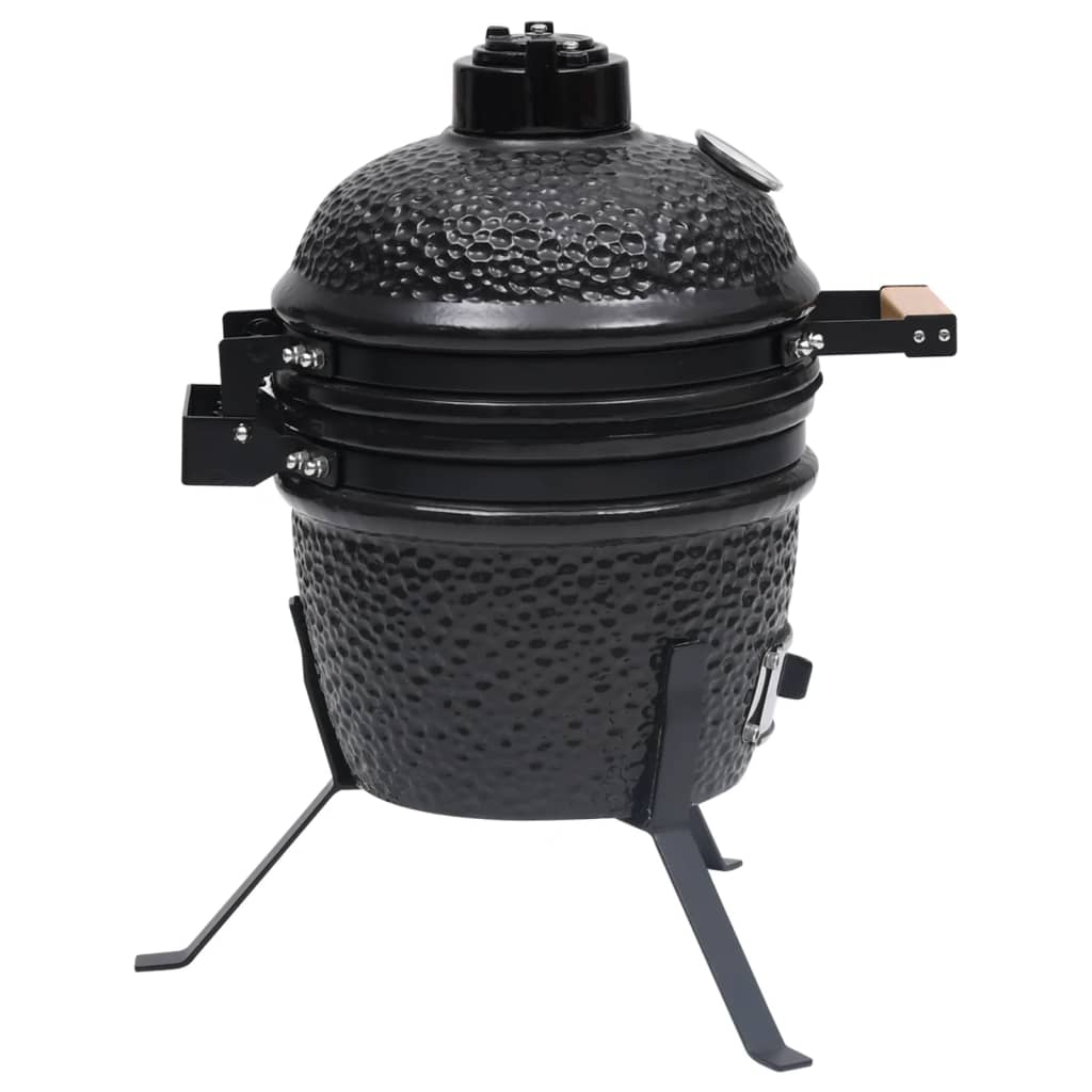 Barbecue Affumicatore 2 in 1 Kamado in Ceramica 56 cm Nero