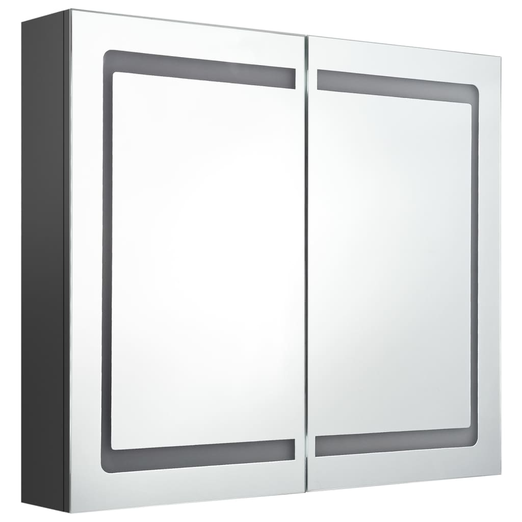 Armadietto Bagno con Specchio e LED Grigio 80x12x68 cm