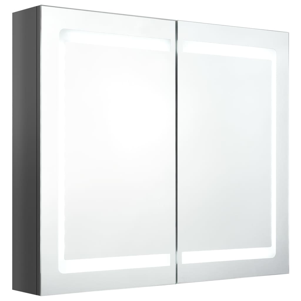 Armadietto Bagno con Specchio e LED Grigio Lucido 80x12x68 cm