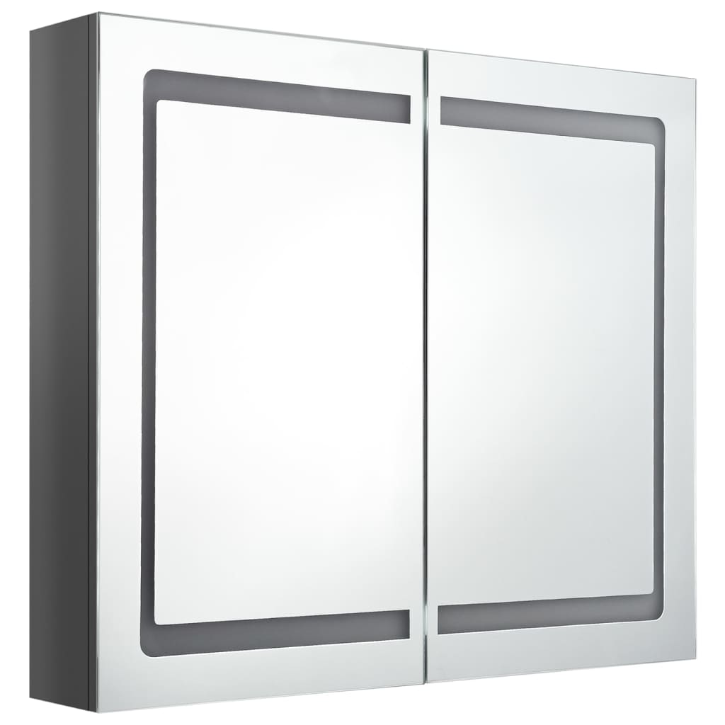 Armadietto Bagno con Specchio e LED Grigio Lucido 80x12x68 cm