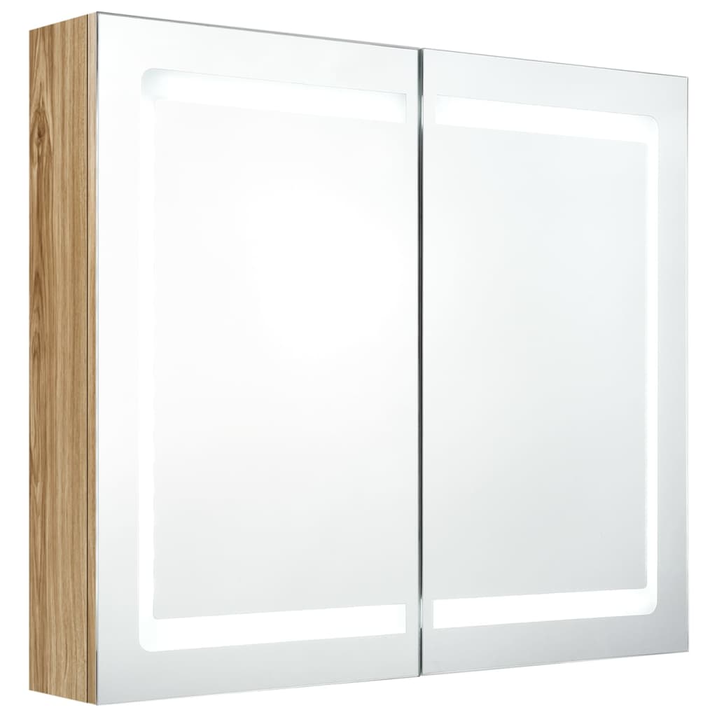 Armadietto Bagno con Specchio e LED Rovere 80x12x68 cm