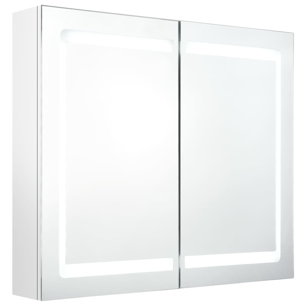 Armadietto Bagno con Specchio e LED Bianco Lucido 80x12x68 cm