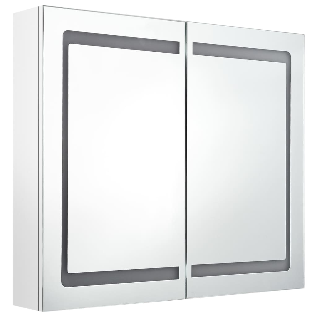 Armadietto Bagno con Specchio e LED Bianco Lucido 80x12x68 cm