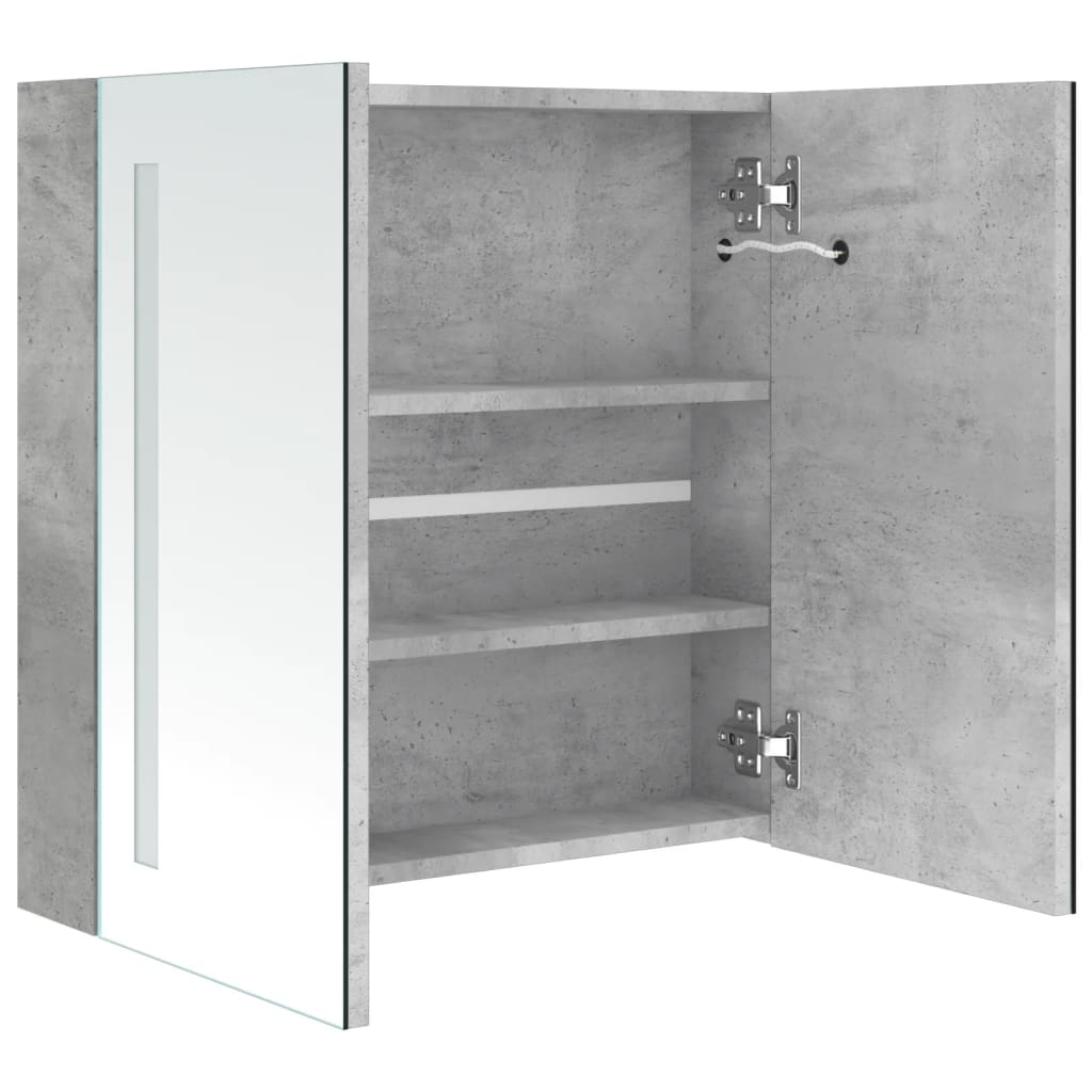 Armadietto Bagno con Specchio e LED Grigio Cemento 62x14x60 cm