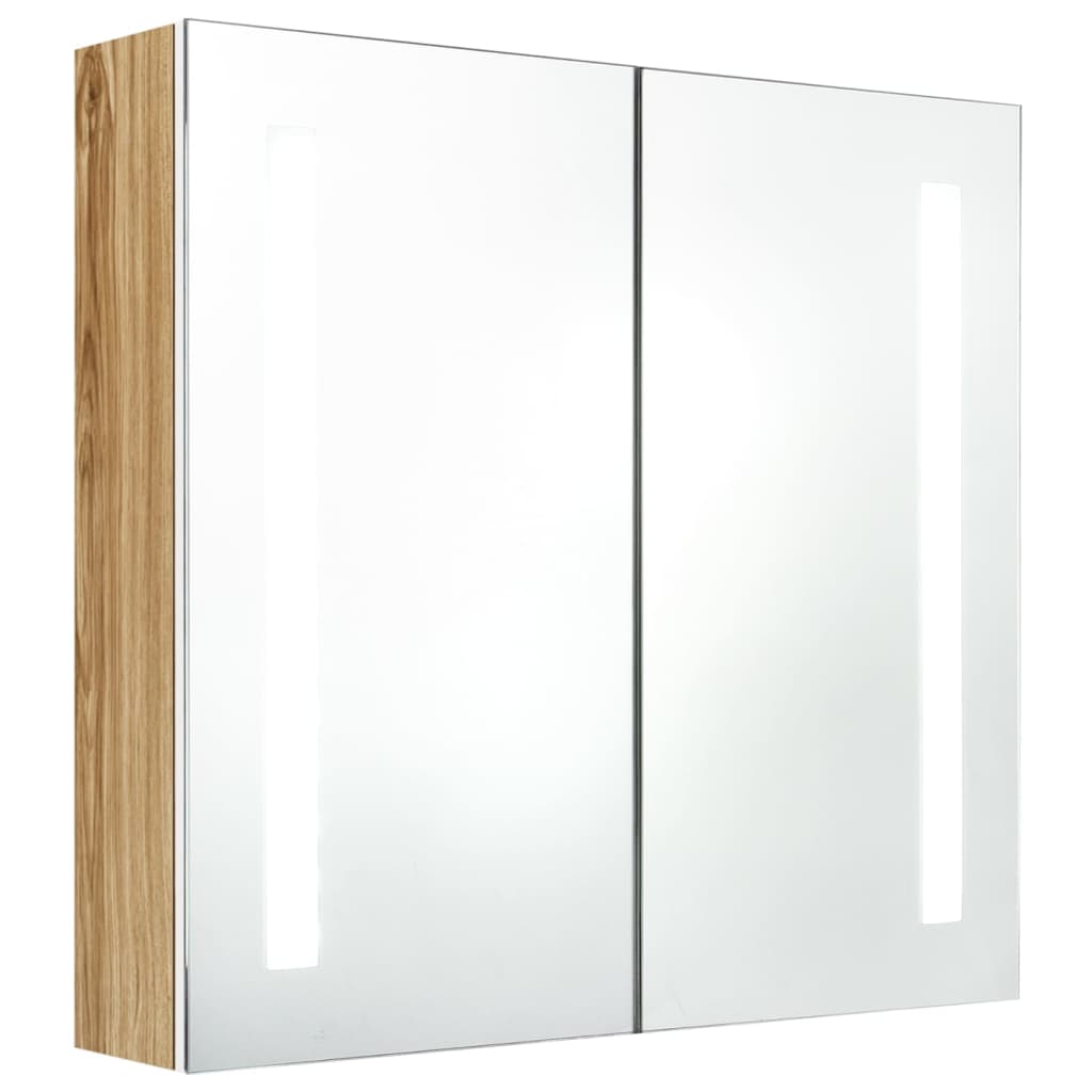 Armadietto Bagno con Specchio e LED Bianco e Rovere 62x14x60 cm