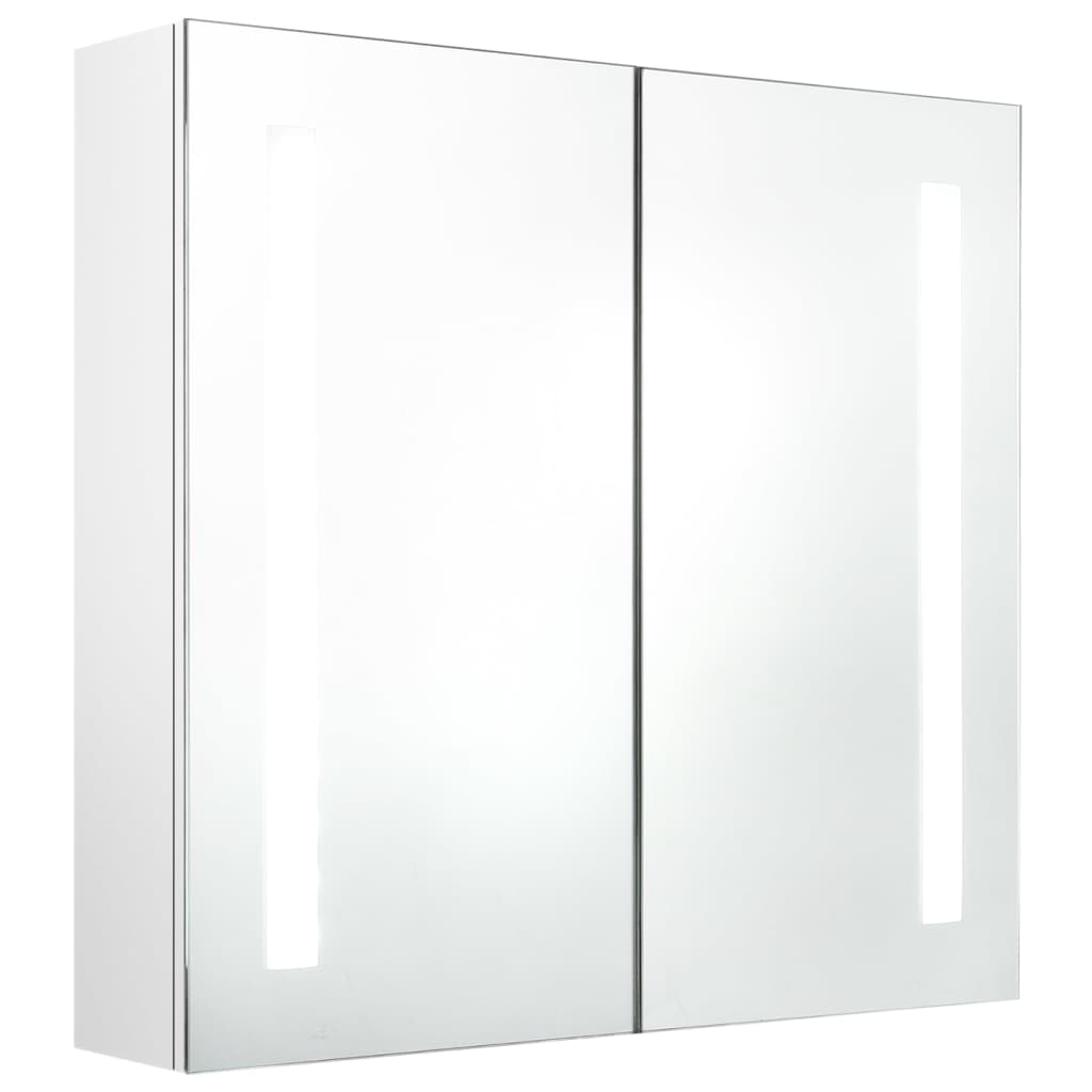 Armadietto Bagno con Specchio e LED Bianco Lucido 62x14x60 cm