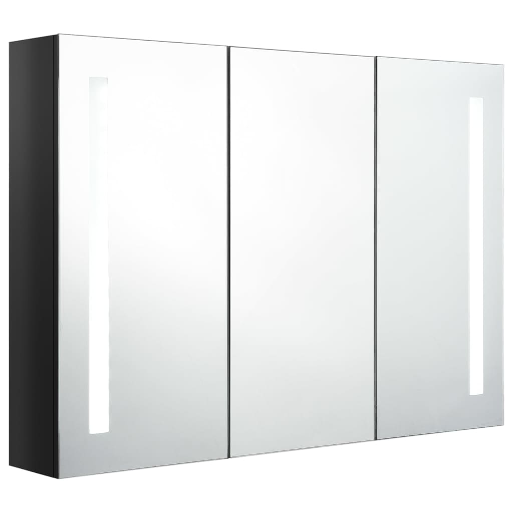 Armadietto Bagno con Specchio e LED Nero Lucido 89x14x62 cm