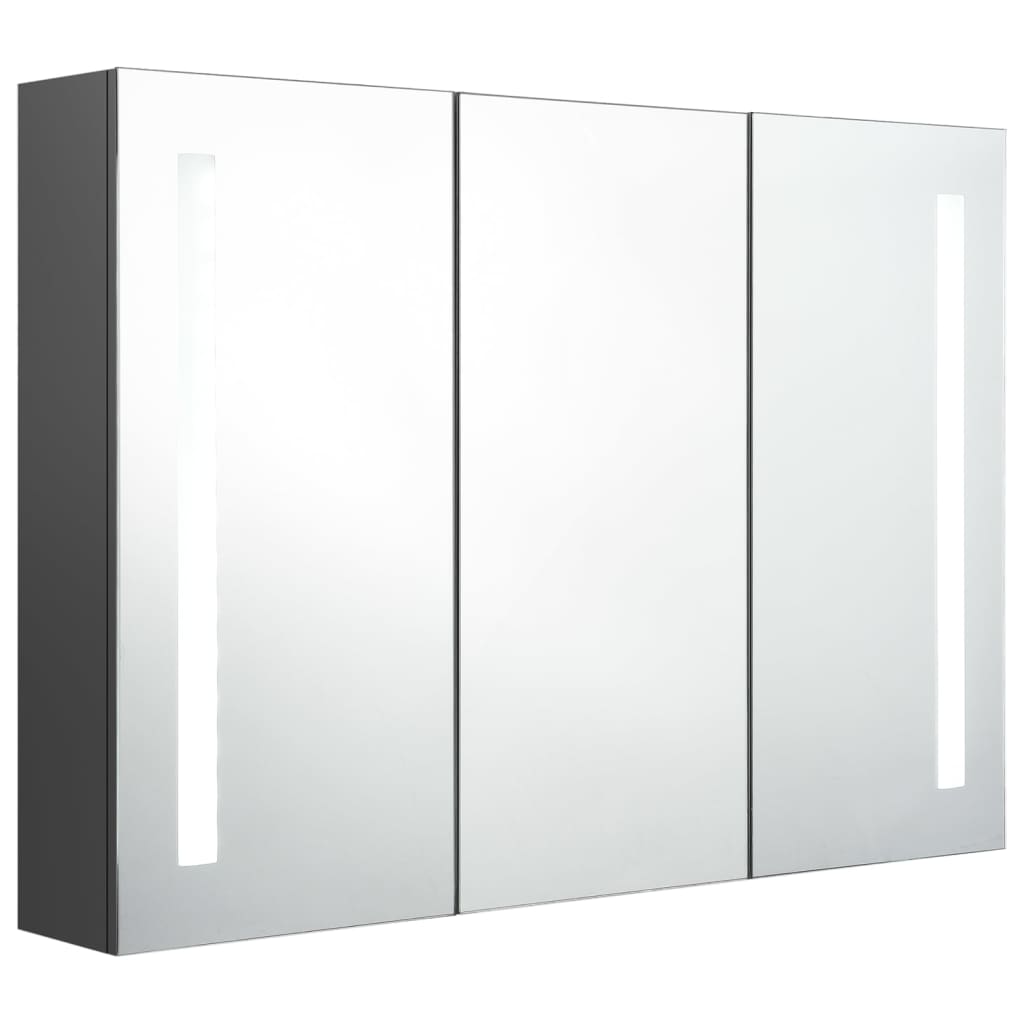 Armadietto Bagno con Specchio e LED 89x14x62 cm Grigio