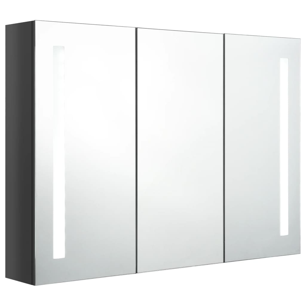 Armadietto Bagno con Specchio e LED 89x14x62 cm Grigio Lucido