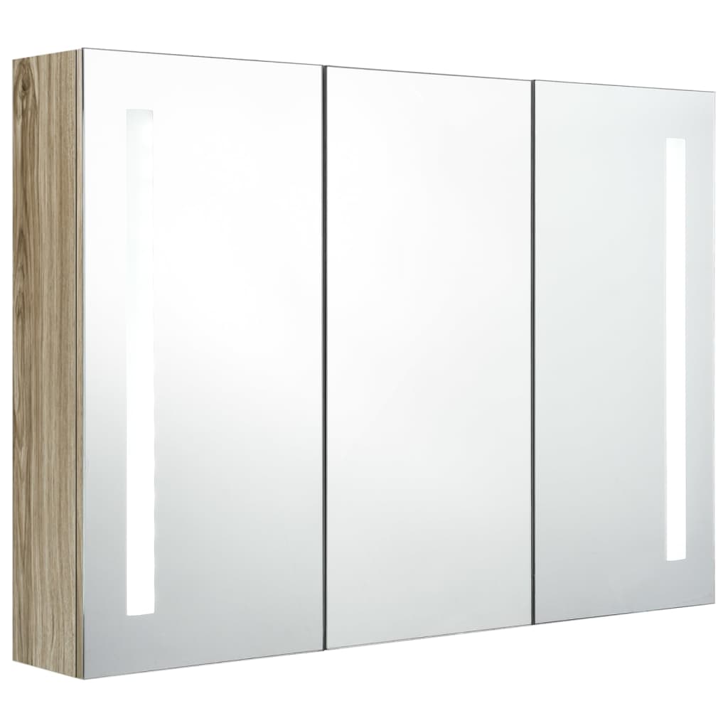 Armadietto Bagno con Specchio e LED 89x14x62 cm Rovere