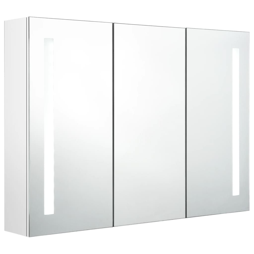 Armadietto Bagno con Specchio e LED Bianco Lucido 89x14x62 cm