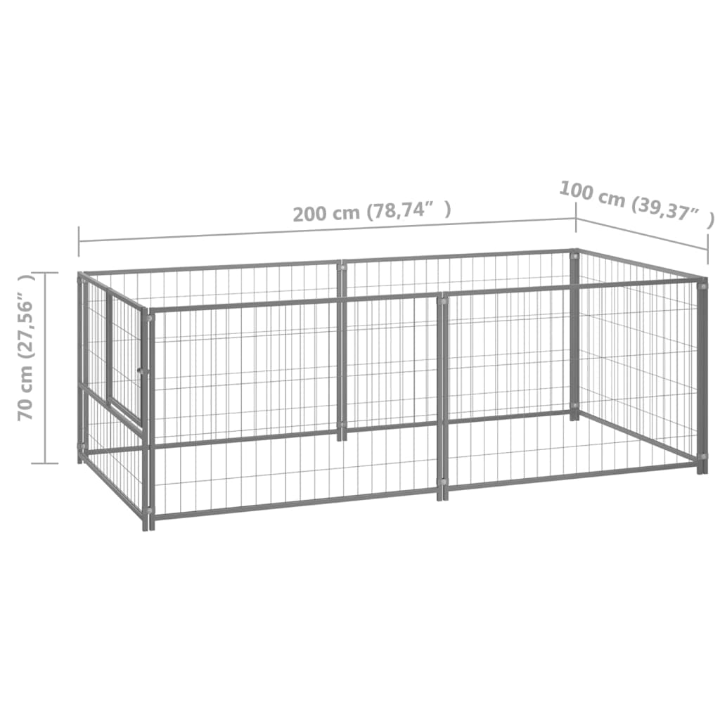 Gabbia per Cani Argento 200x100x70 cm in Acciaio