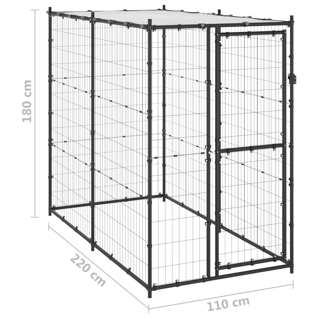 Gabbia per Cani da Esterno in Acciaio con Tetto 110x220x180 cm