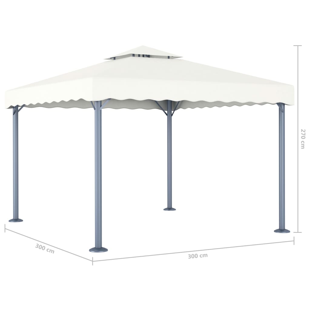 Gazebo con Stringa di Luci LED 300x300 cm Crema in Alluminio