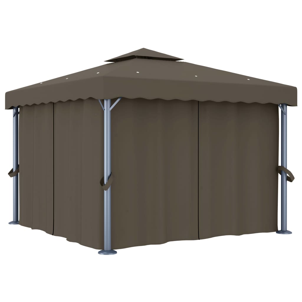 Gazebo con Tende e Stringa di Luci LED 3x3 m Grigio Talpa