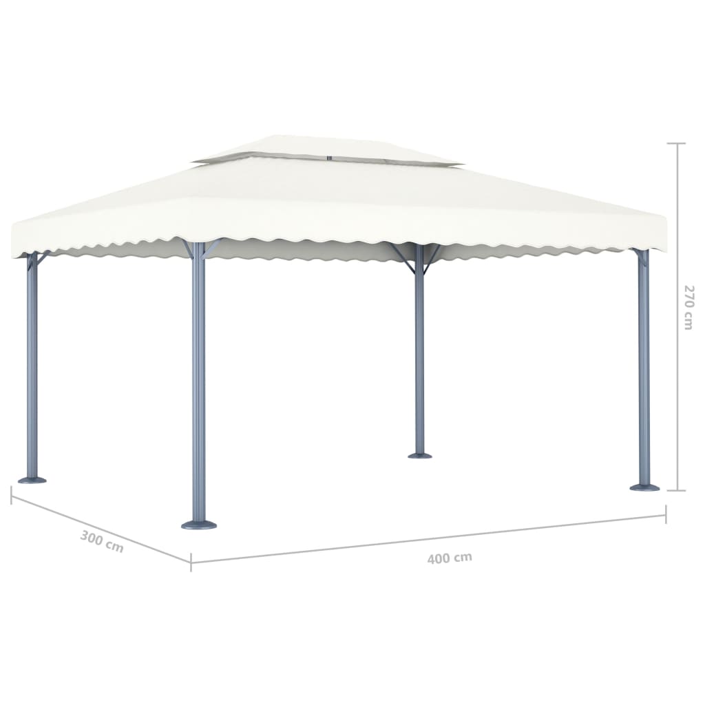 Gazebo con Stringa di Luci LED 400x300 cm Crema in Alluminio