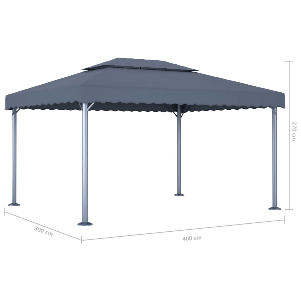 Gazebo con Pareti e Luci LED 400x300 cm Antracite in Alluminio