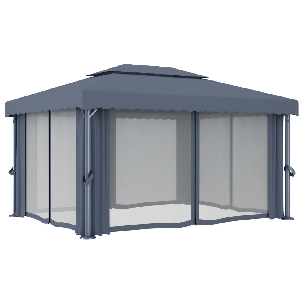 Gazebo con Tende e Stringa di Luci LED 4x3 m Antracite