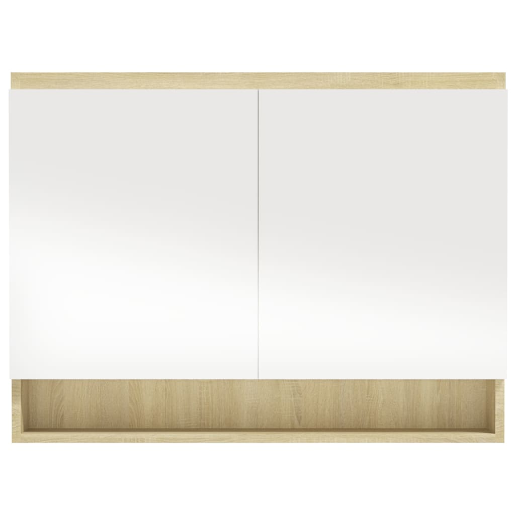 Armadietto Bagno con Specchio 80x15x60cm in MDF Bianco e Rovere