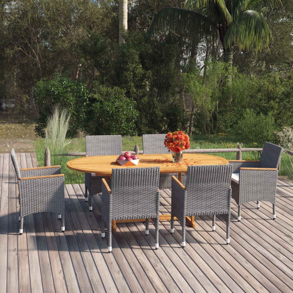 Set Mobili da Pranzo per Giardino 7 pz in Polyrattan Grigio