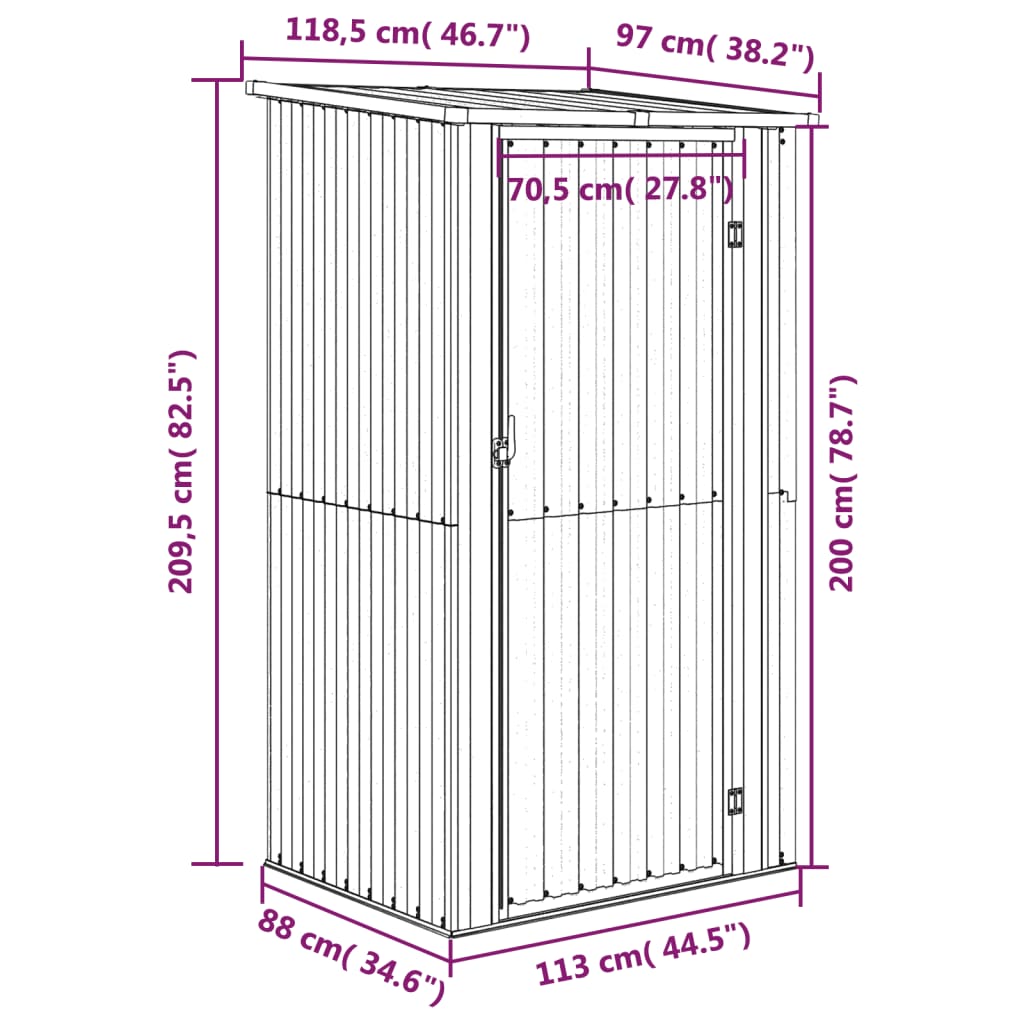 Capanno da Giardino Antracite 118,5x97x209,5 cm Acciaio Zincato