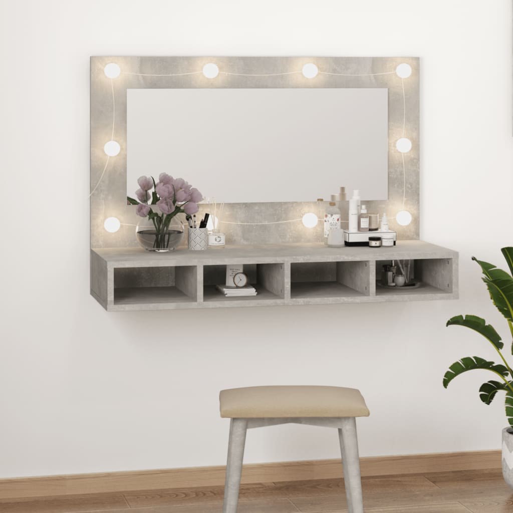 Mobile a Specchio con LED Grigio Cemento 90x31,5x62 cm