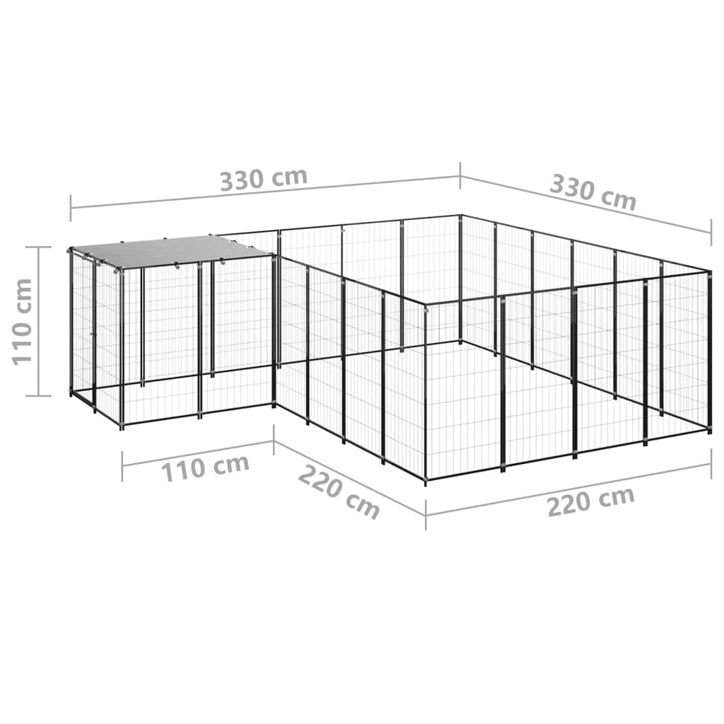 Gabbia per Cani Nera 8,47 m² in Acciaio