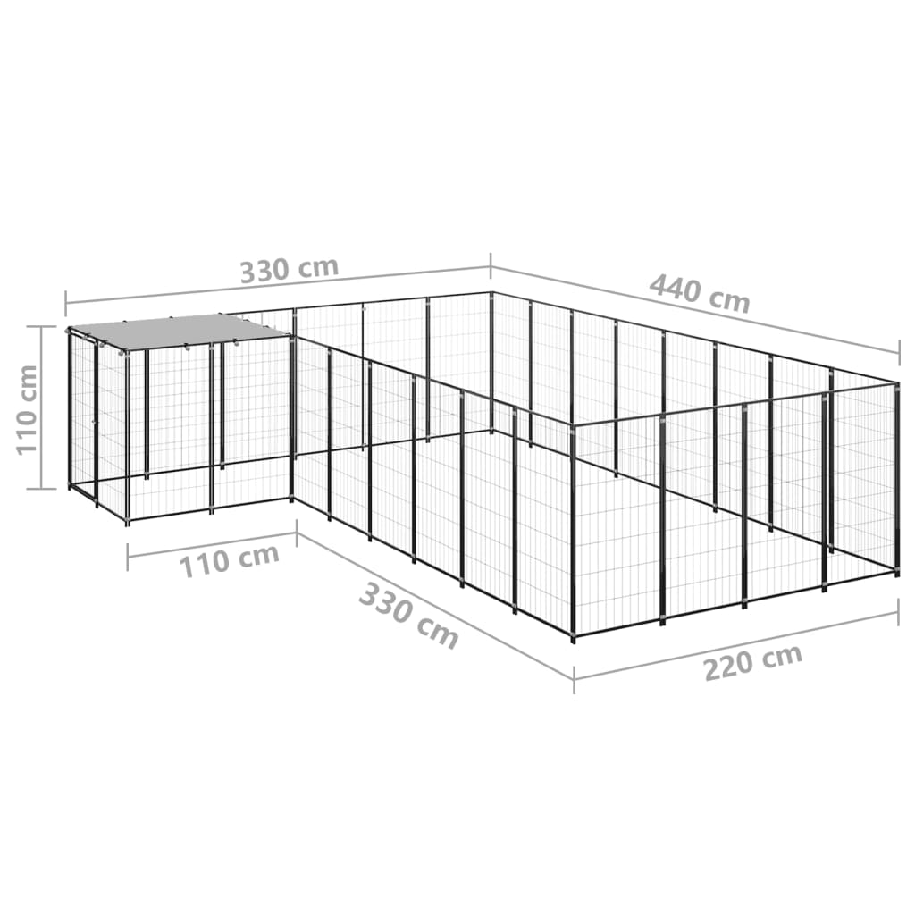 Gabbia per Cani Nera 10,89 m² in Acciaio