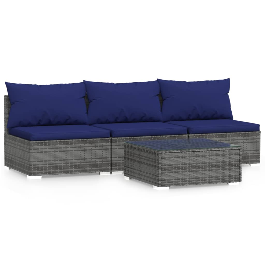 Set Divani da Giardino 4 pz con Cuscini in Polyrattan Grigio