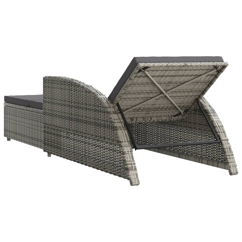 Lettino Prendisole con Cuscino Grigio Scuro Polyrattan Grigio