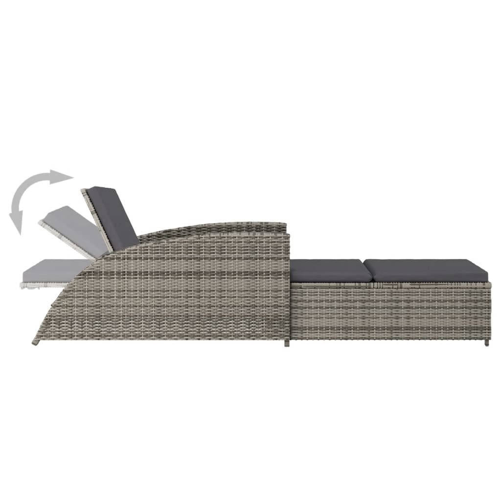 Lettino Prendisole con Cuscino Grigio Scuro Polyrattan Grigio