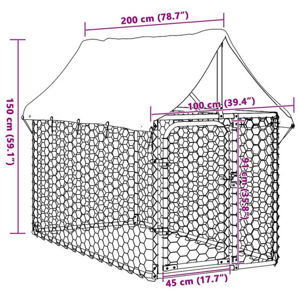 Gabbia per Cani da Esterno con Tetto 200x100x150 cm