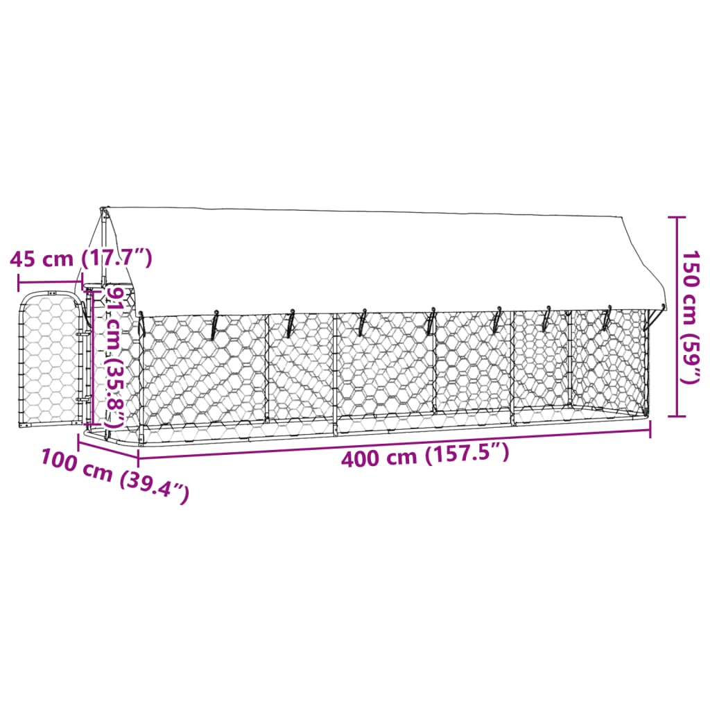 Gabbia per Cani da Esterno con Tetto 400x100x150 cm