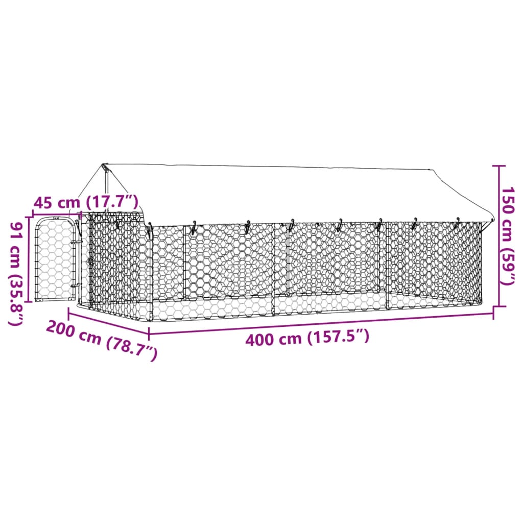 Gabbia per Cani da Esterno con Tetto 400x200x150 cm