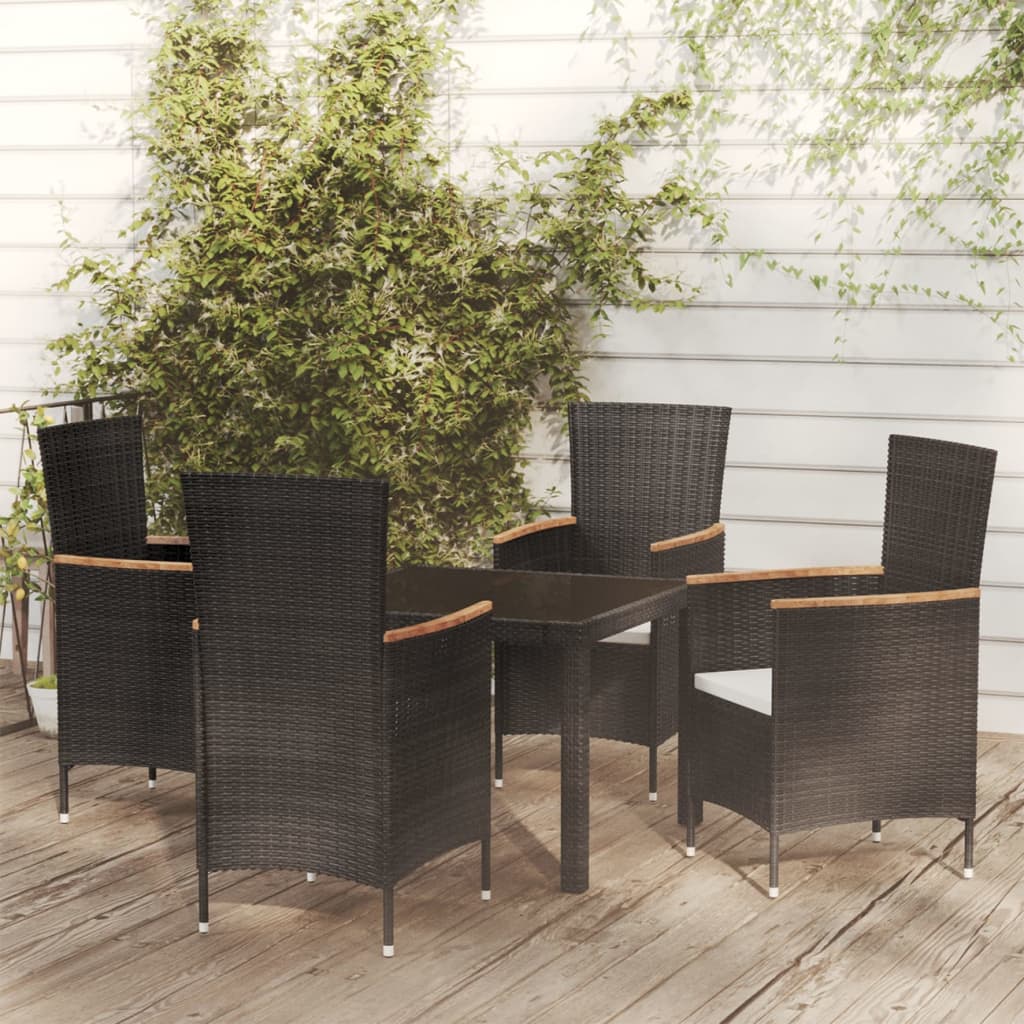 Set da Pranzo da Giardino 5 pz con Cuscini in Polyrattan Nero