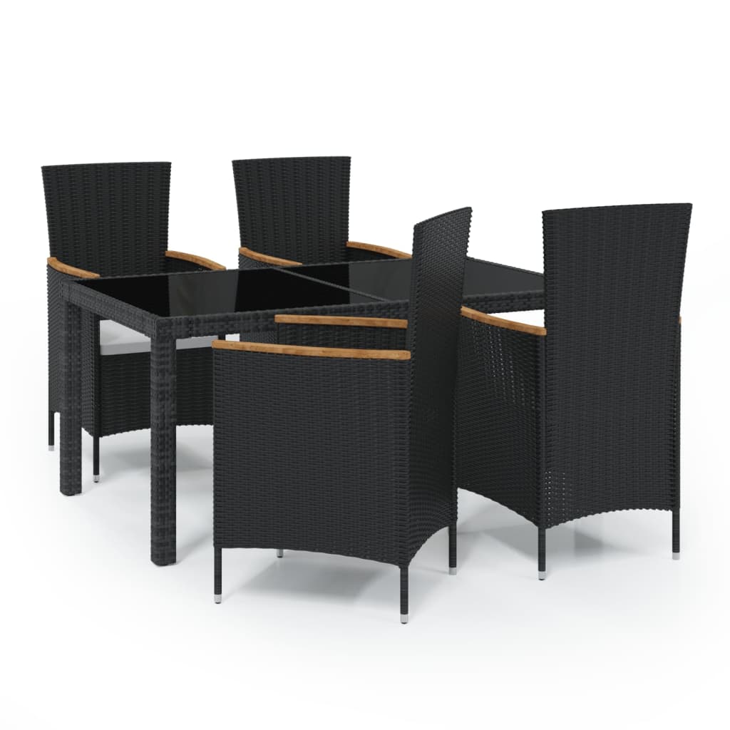 Set da Pranzo da Giardino 5 pz con Cuscini in Polyrattan Nero