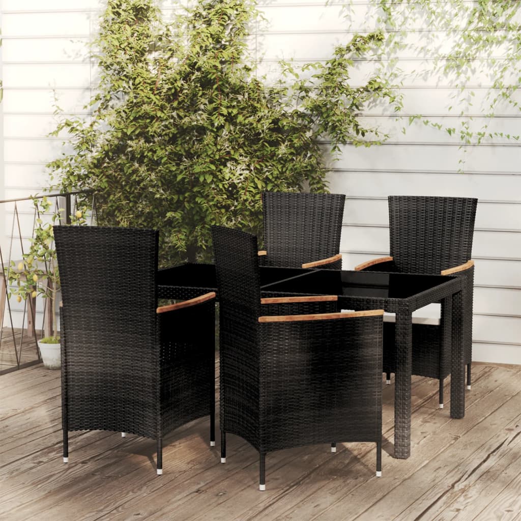 Set da Pranzo da Giardino 5 pz con Cuscini in Polyrattan Nero