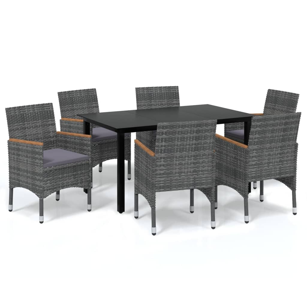 Set da Pranzo per Giardino 7 pz con Cuscini Polyrattan Grigio