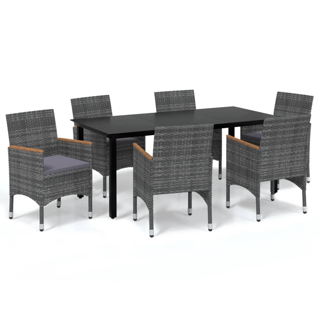 Set da Pranzo per Giardino 7 pz con Cuscini Polyrattan Grigio