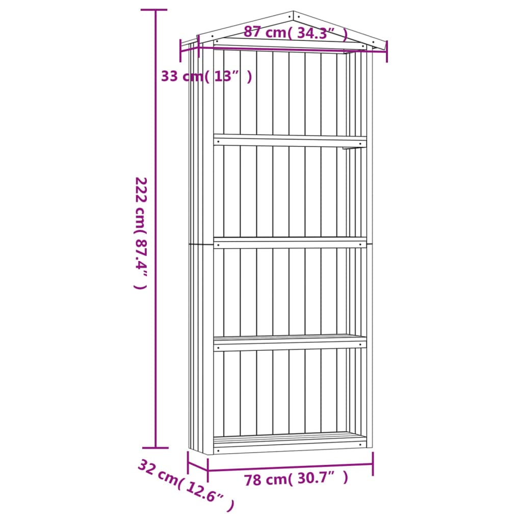 Capanno per Attrezzi da Giardino 87x33x222cm in Pino Impregnato
