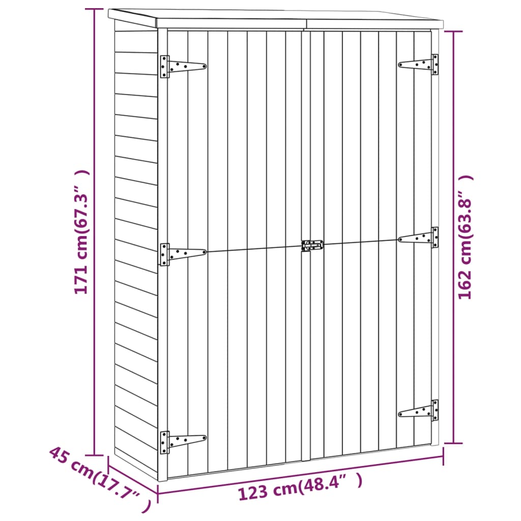 Capanno Giardino Attrezzi 123x45x171cm Pino Massello Impregnato