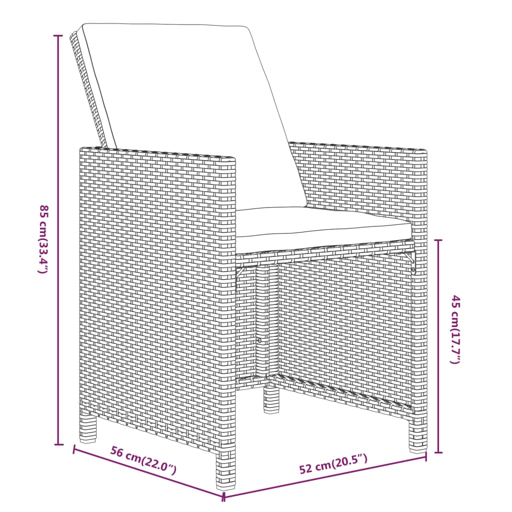 Set da Pranzo da Giardino 7 pz Nero con Cuscini in Polyrattan