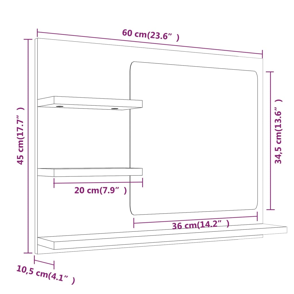 Specchio da Bagno Rovere Fumo 60x10,5x45cm in Legno Multistrato