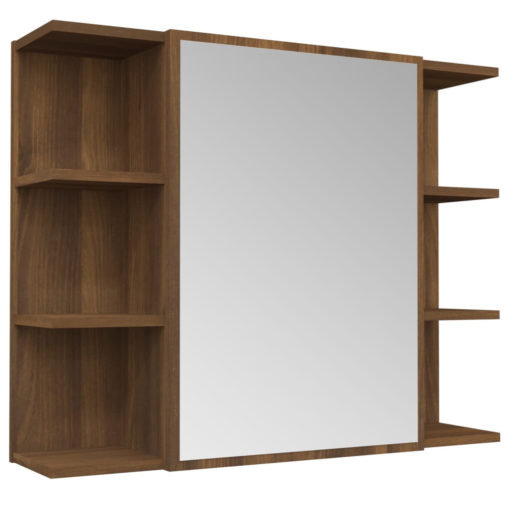 Mobile da Bagno Specchio in Rovere Marrone 80x20,5x64 cm Legno