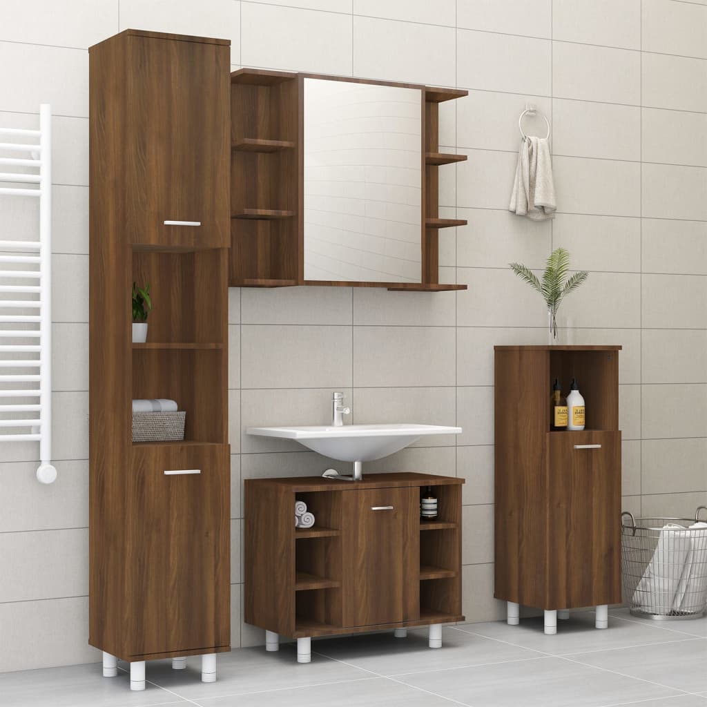 Mobile da Bagno Specchio in Rovere Marrone 80x20,5x64 cm Legno